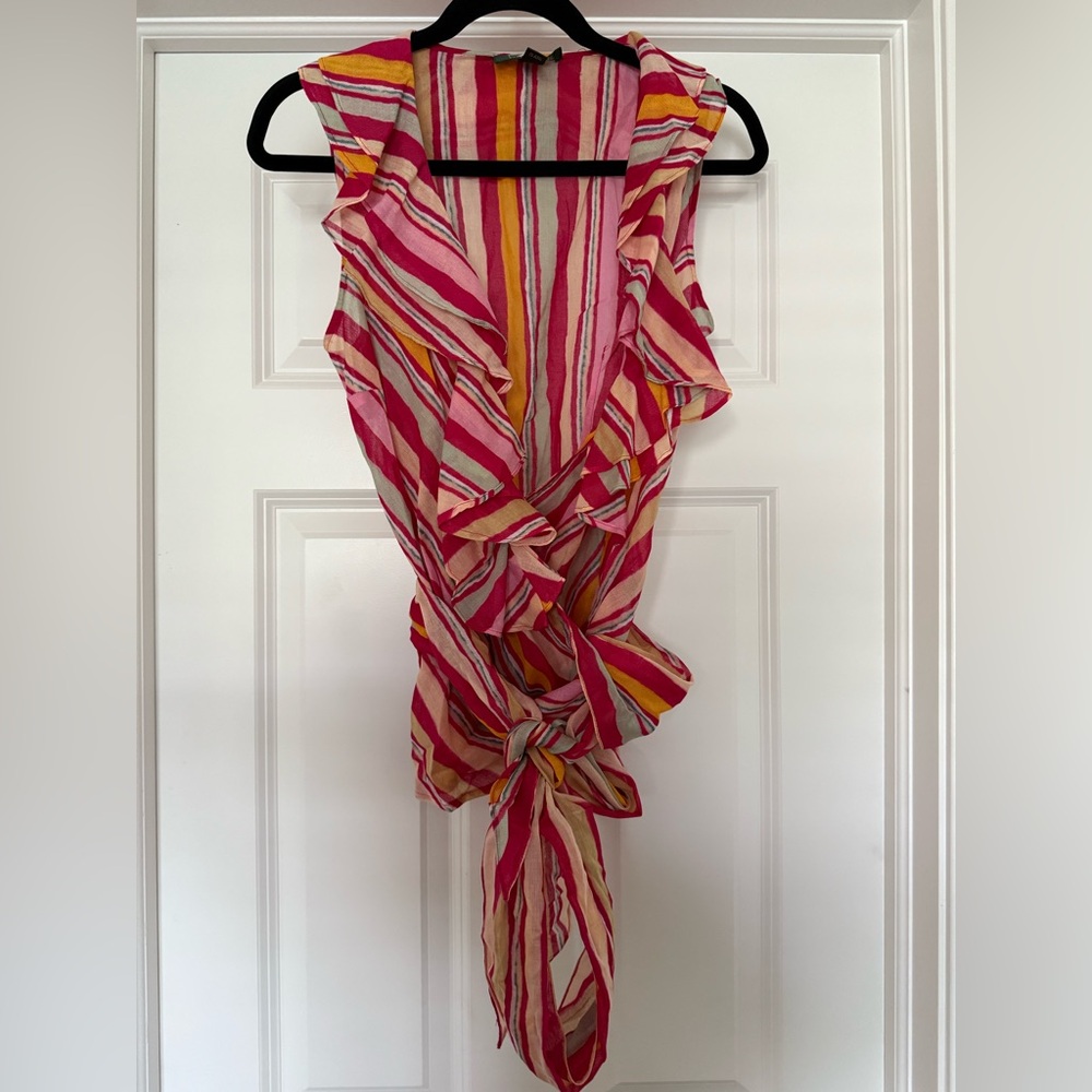 Ralph Lauren Pink Striped Wrap Tank Top